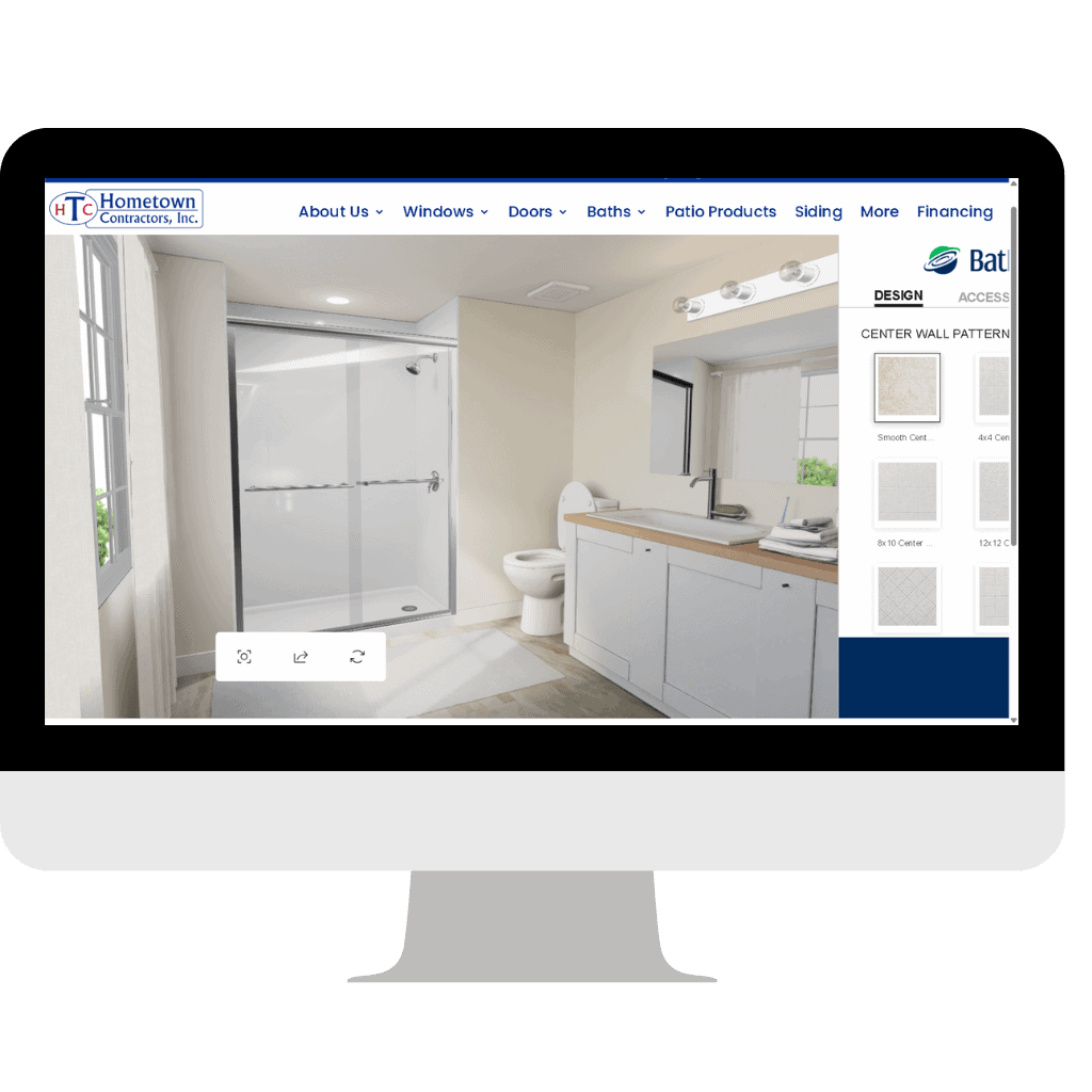 Computer monitor showing HTC bath designer tool