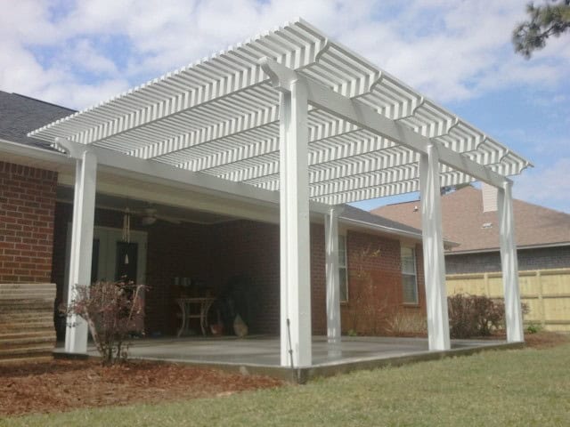 pergola5 brick home with white pergola