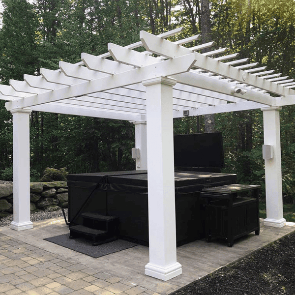white fixed pergola