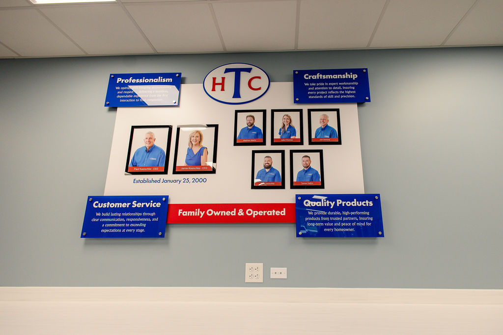 Leadership sign board at Hometown Contractors office